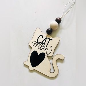 Cute Cat Mom Car Truck SUV Rearview Mirror Charm with Wood Beads